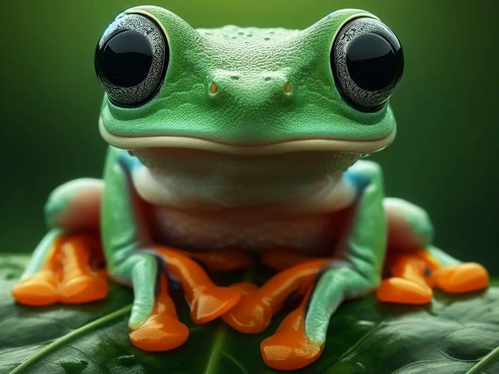 Black Eyed Tree Frog with large eyes and vibrant green coloration