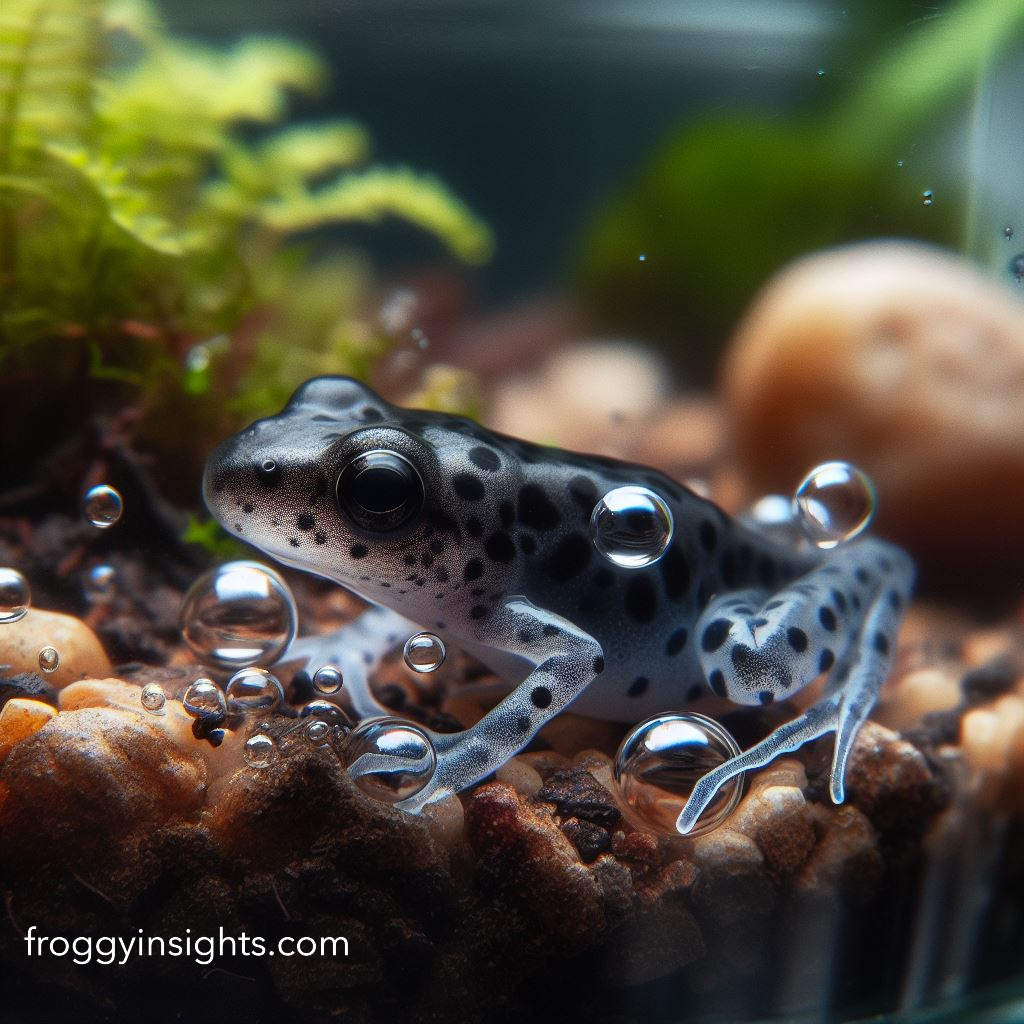 Santa Isabel dart frog tadpole developing in a rearing container.