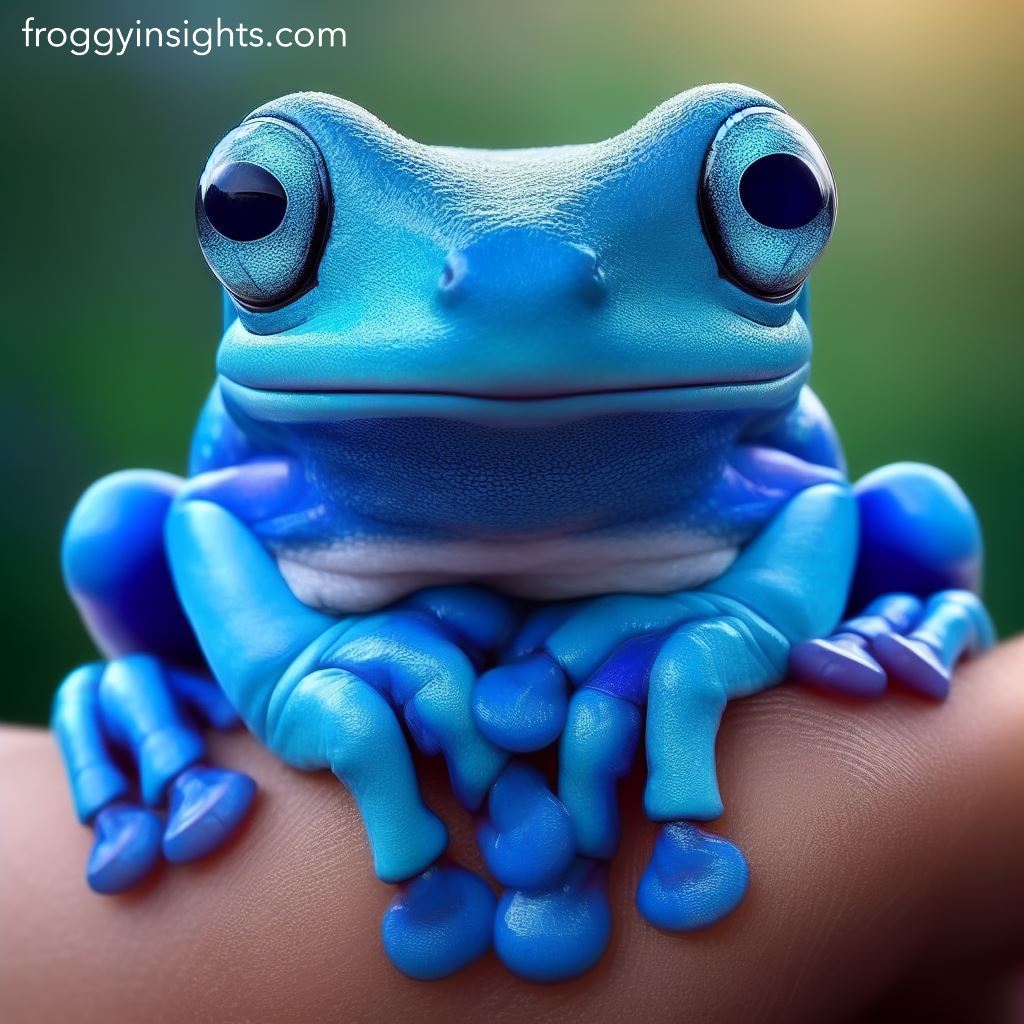 Vibrant blue skin of the blue phase white's tree frog displays a range of mesmerizing azure, cobalt and turquoise hues.